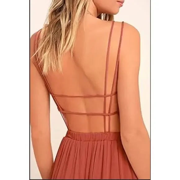 Lulus Women's Lost in Paradise Strappy Maxi Dress in Rusty Rose - Picture 2 of 8